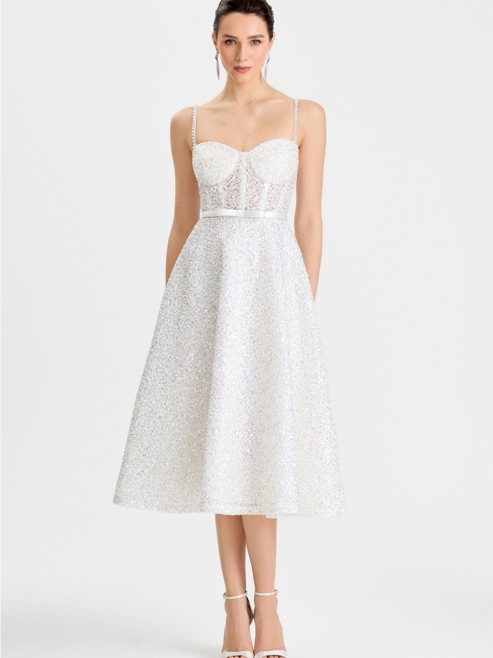 Nadine Merabi Marilyn White Midi Dress